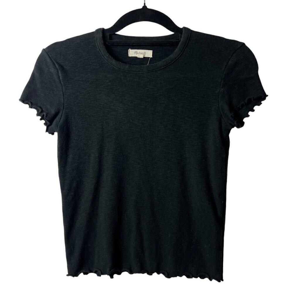 Madewell summer baby‎ tee true black ruffle hem women’s size XS